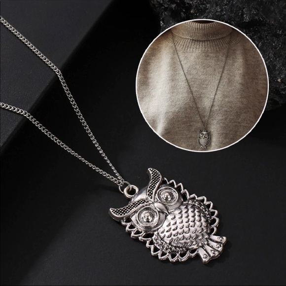 Jewelry - NEW Pendent Adjustable Silvery Owl Necklace